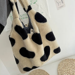 Winter Love Heart Fluffy Tote Bag for Women Girls