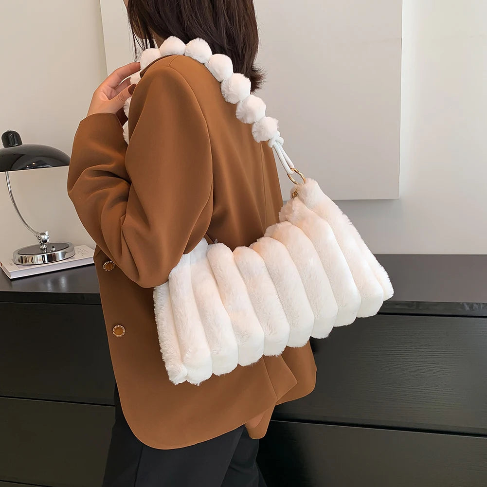 Winter Women Plush Shoulder Bags Large Capacity Tote Bag Satchel