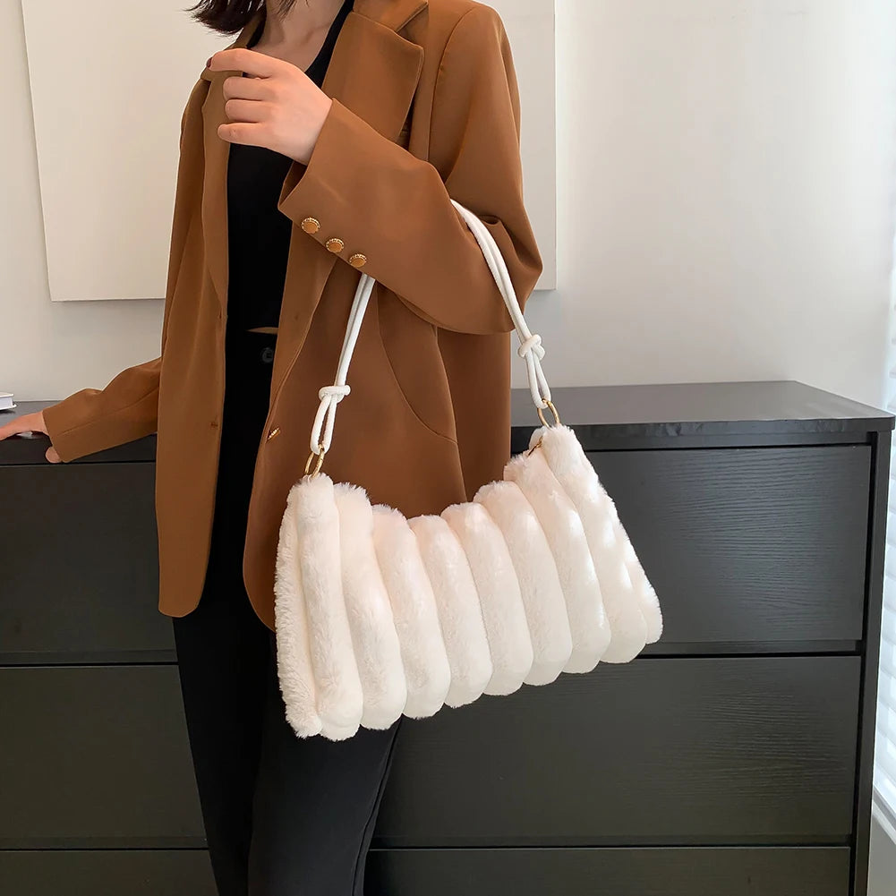 Winter Women Plush Shoulder Bags Large Capacity Tote Bag Satchel