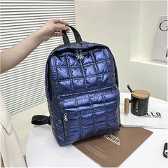 Winter Ultra Light Space Down Women's Backpack Quilted Plaid Female School Backp