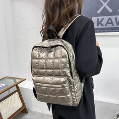 Winter Ultra Light Space Down Women's Backpack Quilted Plaid Female School Backp