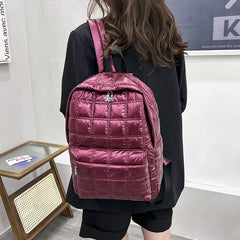 Winter Ultra Light Space Down Women's Backpack Quilted Plaid Female School Backp