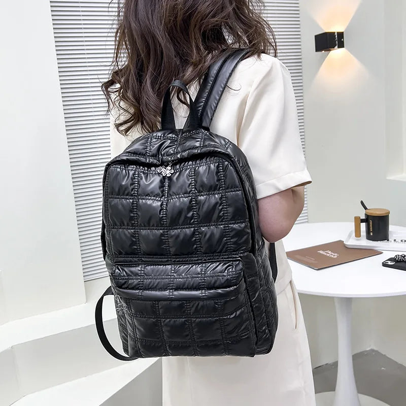 Winter Ultra Light Space Down Women's Backpack Quilted Plaid Female School Backp