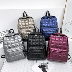 Winter Ultra Light Space Down Women's Backpack Quilted Plaid Female School Backp
