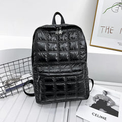 Winter Ultra Light Space Down Women's Backpack Quilted Plaid Female School Backp