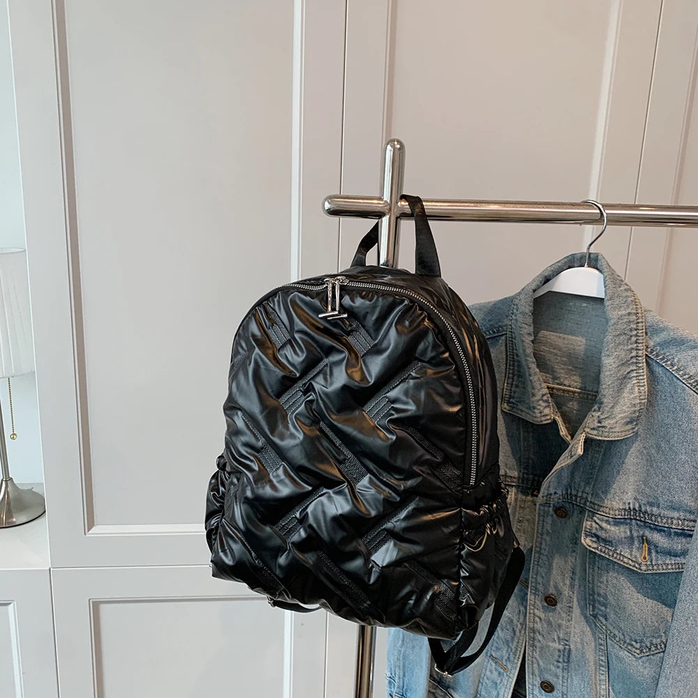 Winter Ultra Light Space Fluffy Backpacks Women's Backpack Quilted Plaid Female