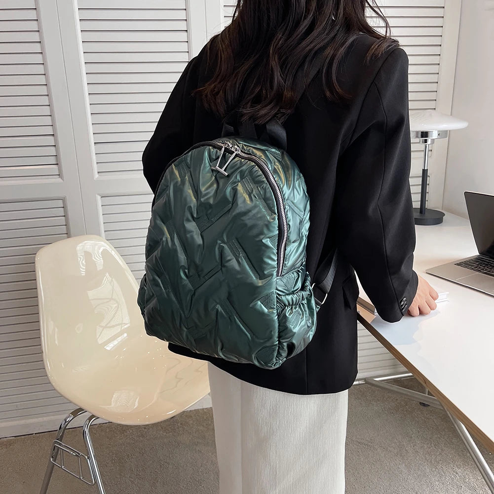 Winter Ultra Light Space Fluffy Backpacks Women's Backpack Quilted Plaid Female