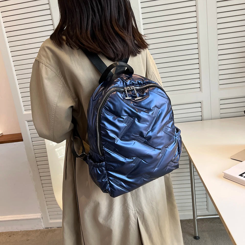 Winter Ultra Light Space Fluffy Backpacks Women's Backpack Quilted Plaid Female