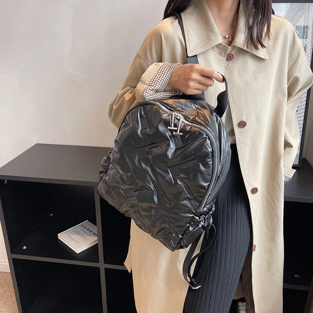 Winter Ultra Light Space Fluffy Backpacks Women's Backpack Quilted Plaid Female