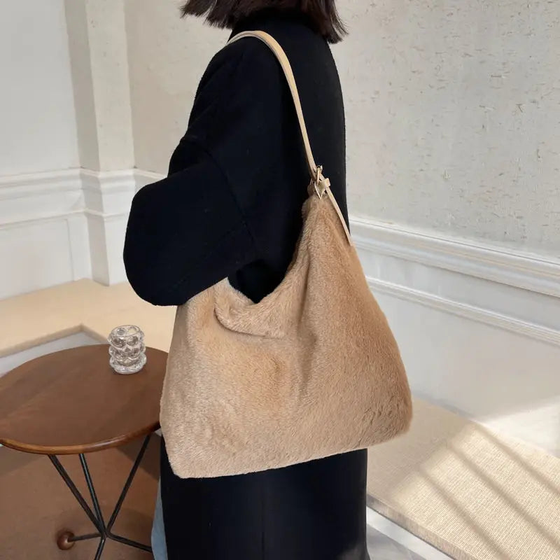 Winter Underarm Plush Shoulder Bags for Women Large Capacity Daily Handbags