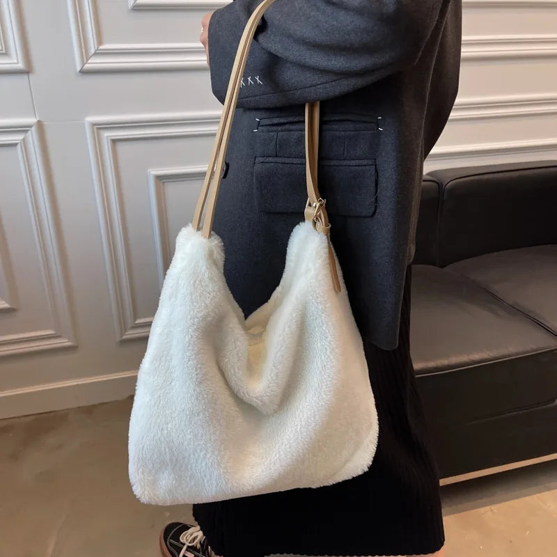 Winter Underarm Plush Shoulder Bags for Women Large Capacity Daily Handbags