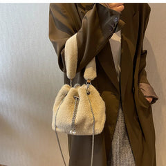 Winter Fluffy Faux Fur Handbag Pearl Crossbody Bag