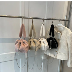Winter Fluffy Faux Fur Handbag Pearl Crossbody Bag