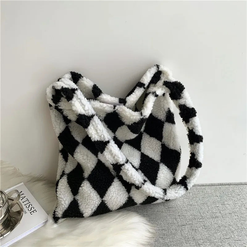 Winter Leopard Print Totes for Women Large Capacity Soft Plush Bag