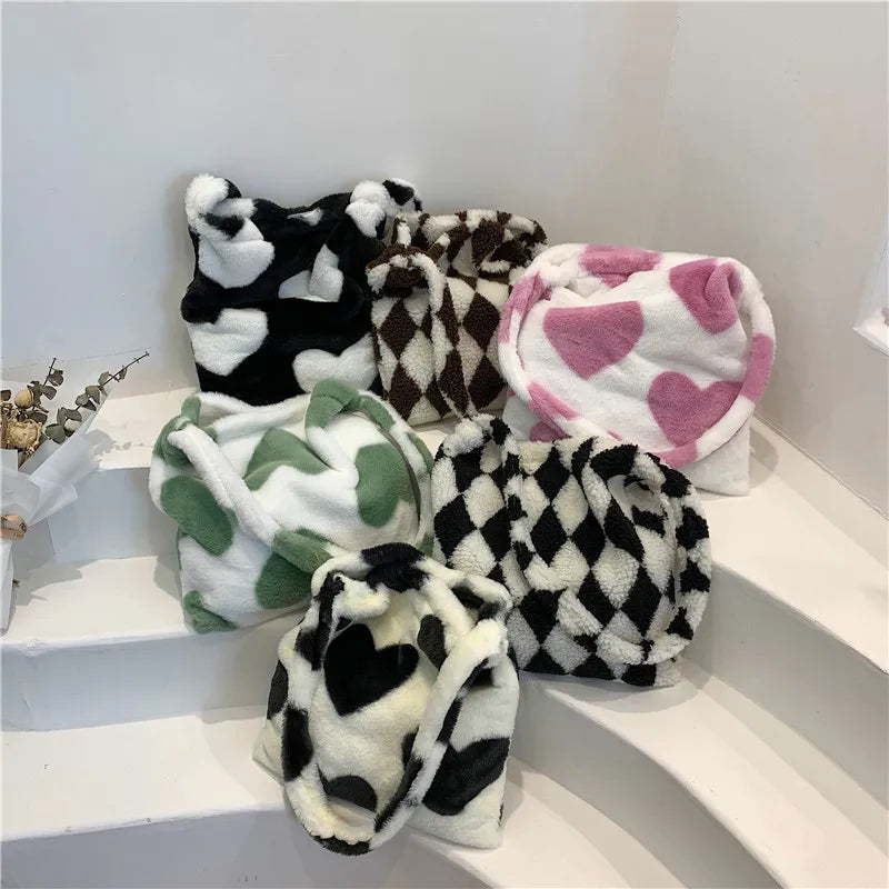 Winter Leopard Print Totes for Women Large Capacity Soft Plush Bag
