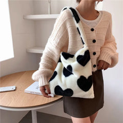 Winter Leopard Print Totes for Women Large Capacity Soft Plush Bag