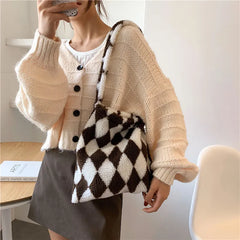 Winter Leopard Print Totes for Women Large Capacity Soft Plush Bag