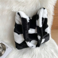 Winter Leopard Print Totes for Women Large Capacity Soft Plush Bag