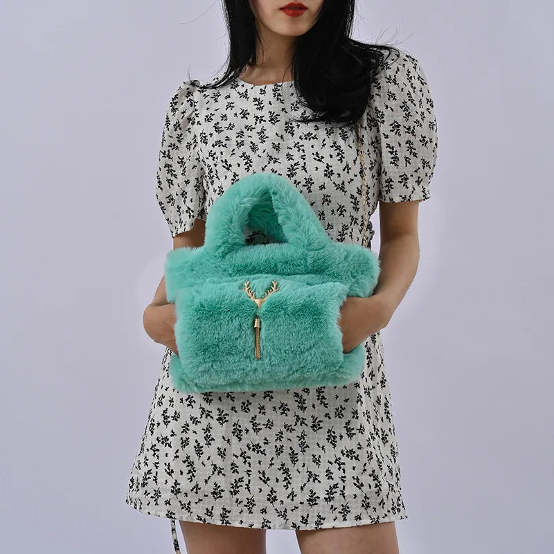 Plush Women's Handbags Fluffy Faux Fur Shoulder Bag Soft Crossbody Bags