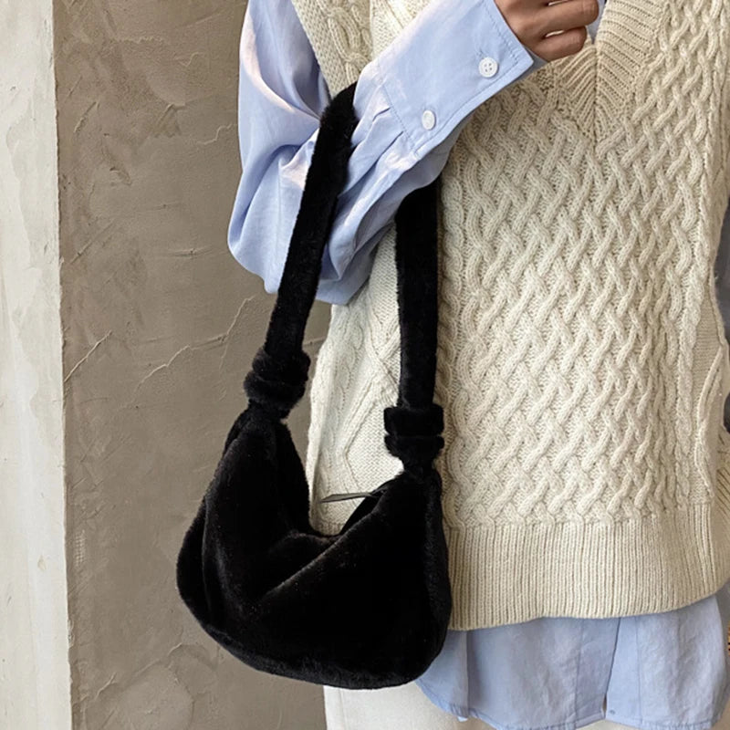 Winter Women Bag Faux Fur Solid Female Shoulder Bags Underarm Ladies
