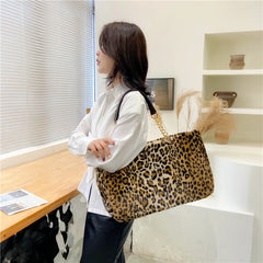 Winter Women Faux Fur Totes Bag Metal Chain Handbag Plush Shoulder Bags