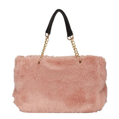 Winter Women Faux Fur Totes Bag Metal Chain Handbag Plush Shoulder Bags