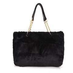 Winter Women Faux Fur Totes Bag Metal Chain Handbag Plush Shoulder Bags