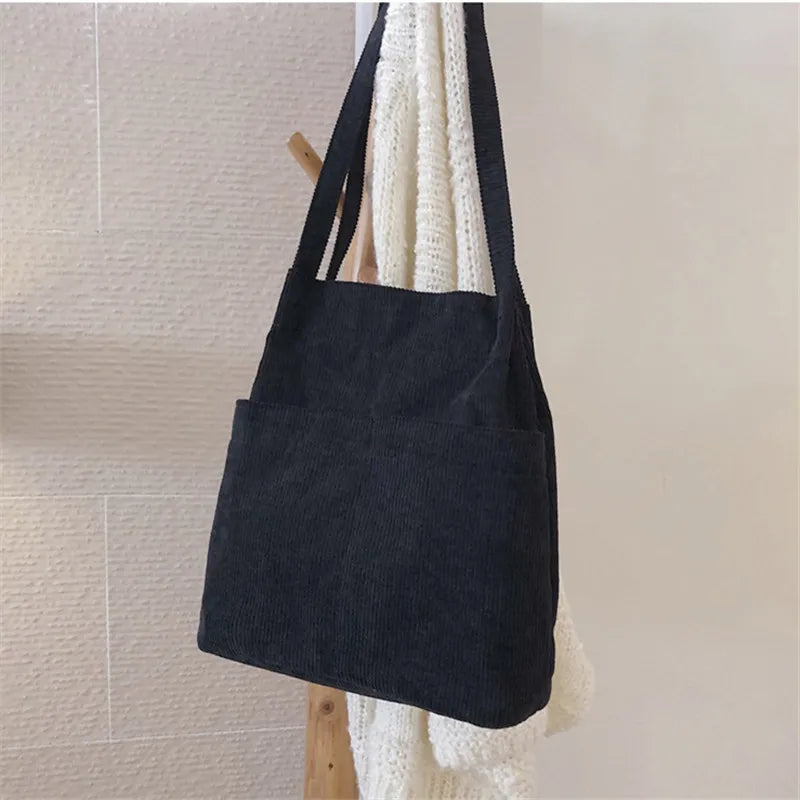 Winter Women Corduroy Handbag Canvas Shoulder Bag Casual Tote Crossbody Shopper