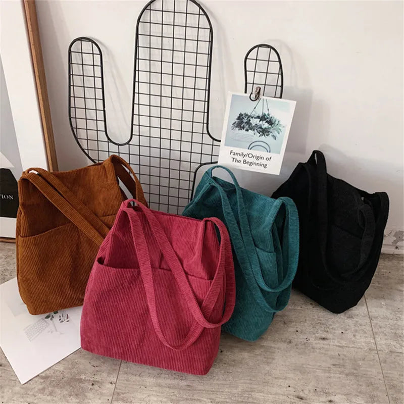 Winter Women Corduroy Handbag Canvas Shoulder Bag Casual Tote Crossbody Shopper