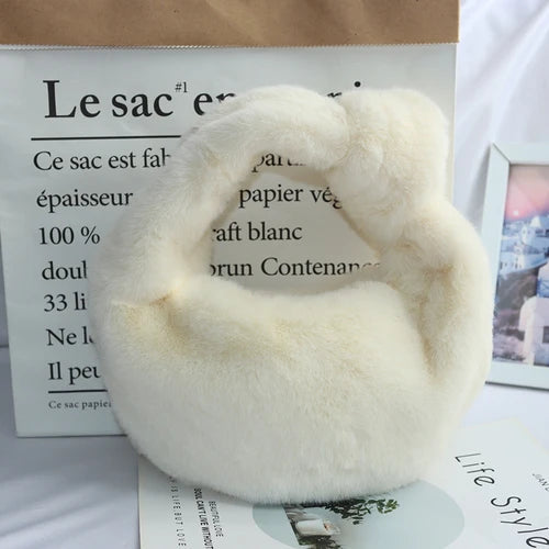 Winter Faux Fur Shoulder Bag Soft Plush Handbag Clutch Purse Ladies Tote