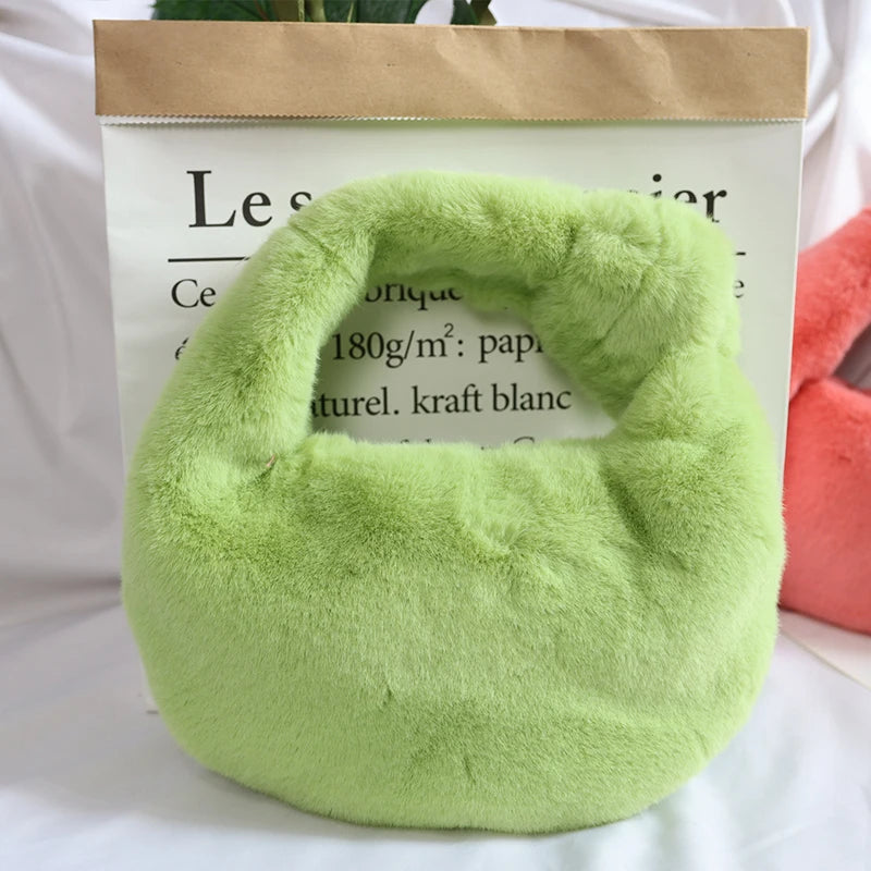 Winter Faux Fur Shoulder Bag Soft Plush Handbag Clutch Purse Ladies Tote