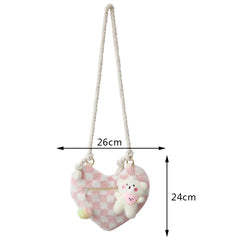 Plush Winter Women Handbag Soft Small Zipper Satchel with Cartoon Pendant