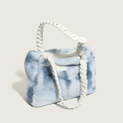 Winter Women Panelled Purse Handbag Large Capacity Plush Shoulder Bag