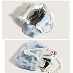 Winter Women Panelled Purse Handbag Large Capacity Plush Shoulder Bag