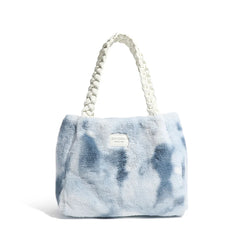Winter Women Panelled Purse Handbag Large Capacity Plush Shoulder Bag