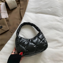 Silver Quilted Bubble Tote Handbag Lightweight Pu Feather Padded Underarm Hobo B