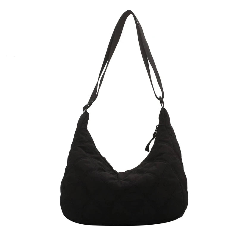 Winter Women Soft Nylon Quilted Crossbody Side Bag Lady Casual Shoulder Handbag