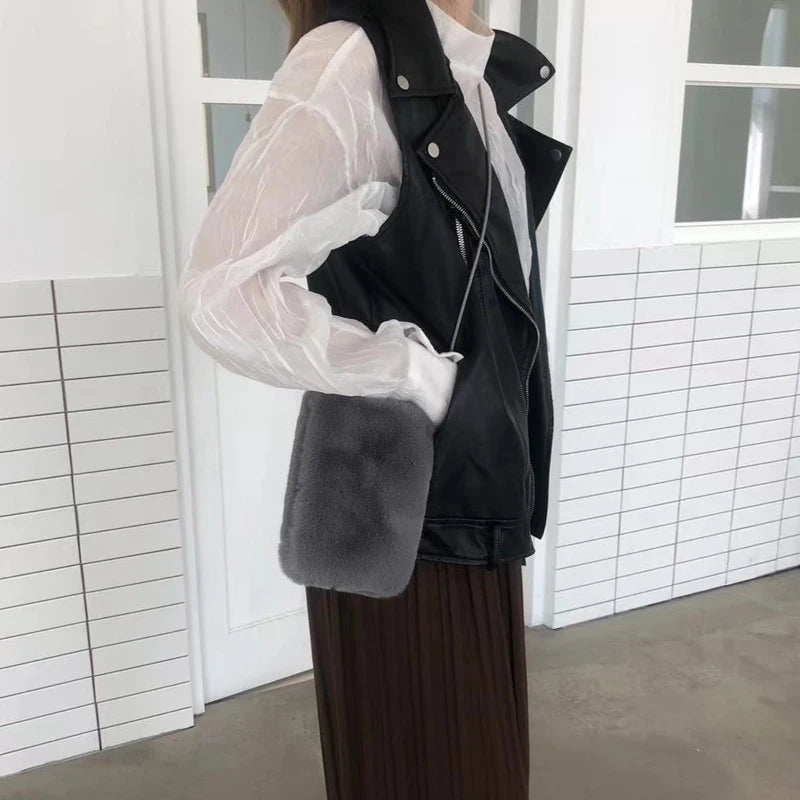 Winter Mini Crossbody Phone Bag Faux Fur Shoulder Bag
