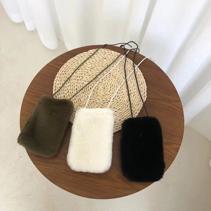 Winter Mini Crossbody Phone Bag Faux Fur Shoulder Bag