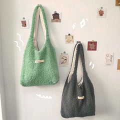 Winter Women's Plush Shoulder Bag Large Capacity Faux Lamb Wool Tote Handbags