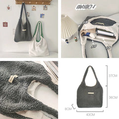 Winter Women's Plush Shoulder Bag Large Capacity Faux Lamb Wool Tote Handbags