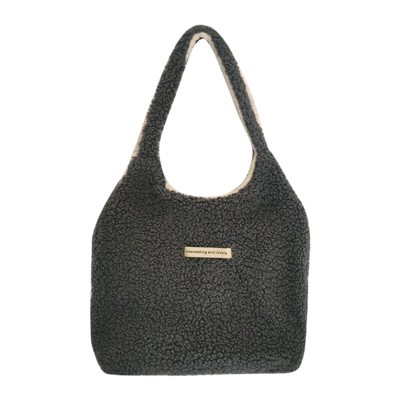 Winter Women's Plush Shoulder Bag Large Capacity Faux Lamb Wool Tote Handbags