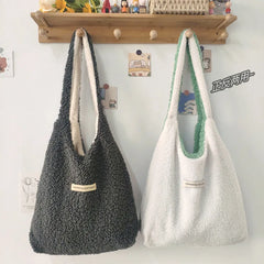 Winter Women's Plush Shoulder Bag Large Capacity Faux Lamb Wool Tote Handbags