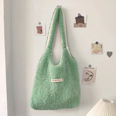 Winter Women's Plush Shoulder Bag Large Capacity Faux Lamb Wool Tote Handbags