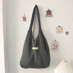Winter Women's Plush Shoulder Bag Large Capacity Faux Lamb Wool Tote Handbags