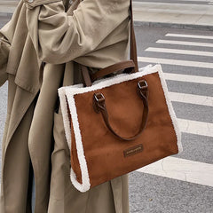 Winter Suede Shoulder Bag High Stitching Plush Female Handbag