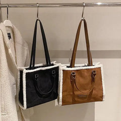 Winter Suede Shoulder Bag High Stitching Plush Female Handbag
