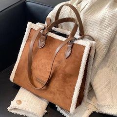 Winter Suede Shoulder Bag High Stitching Plush Female Handbag