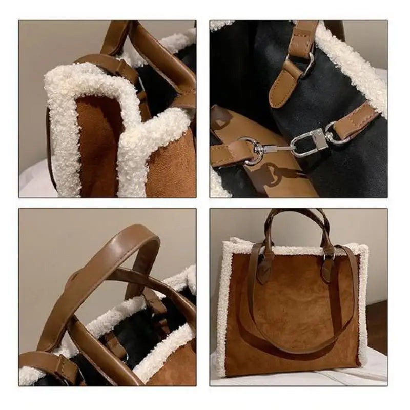 Winter Suede Shoulder Bag High Stitching Plush Female Handbag