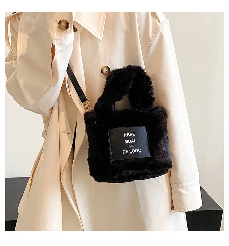Warm Faux Fur Tote Handbag for Women Mini Purse